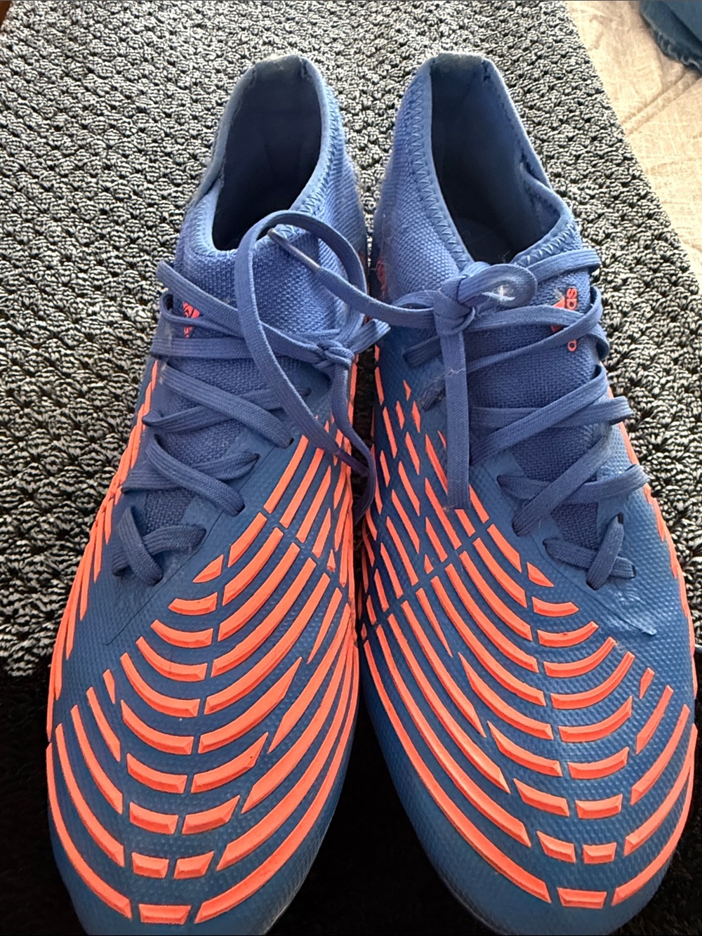 Men's Blue Soccer Shoes with Orange Accents
